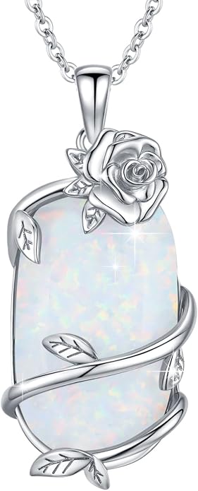 Bar Opal Leaf Necklace For Women S925 Sterling Silver White Opal Pendant with Leaf Charm Bar Pendant Jewelry Gift For Mom Daughter Wife
