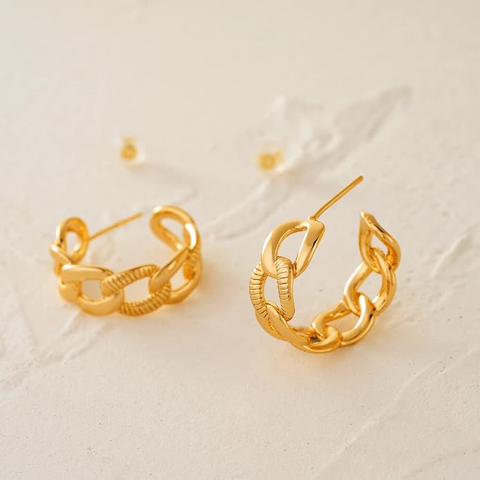 MYEARS Women Hoop Earrings Gold 14K Gold Filled Small Simple Handmade Hypoallergenic Everyday Illusion Jewelry