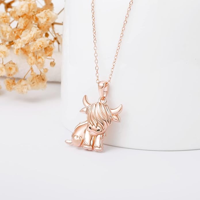 Highland Cow Gifts for Women 925 Sterling Silver Highland Cow Birthstone Necklace Fluffy Cow Jewelry Gifts Birthday Christmas