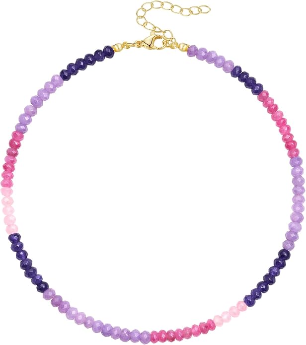 KELORIS PATH Beaded Necklace for Women, Colorful Gemstone Boho Bead Choker for Beach, Trendy Summer Natural Stone Jewelry Gifts