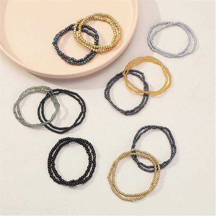 Boho Stackable Seed Beaded Bracelets for Women 18-20Pcs Colorful Handmade Multilayered Rice Bead Bracelet Set Summer Beach Bohemian Jewelry Gift