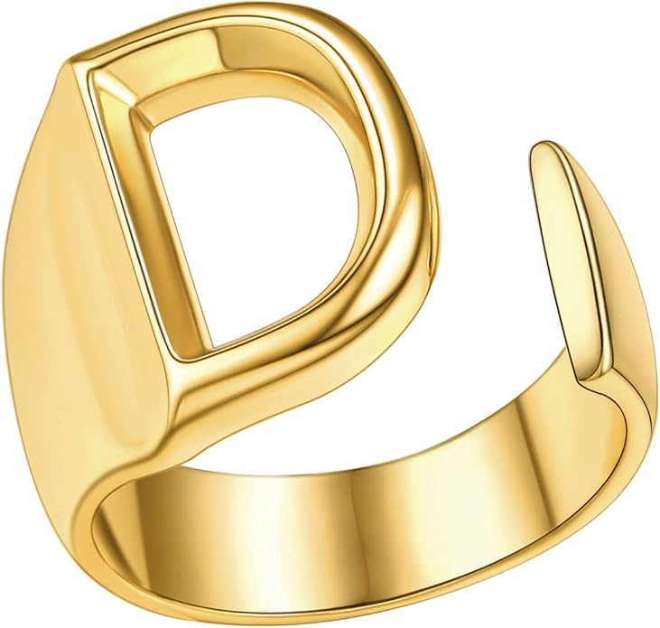 FindChic Customizable Initial Ring Statement 18K Gold Plated Fashion Cuff Rings for Women Alphabet Letter A to Z Resizable Knuckle Ring (with Gift Box)