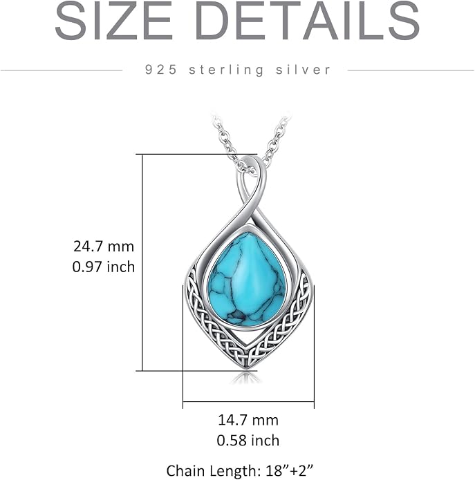 PELOVNY Celtic Knot Necklaces for Women 925 Sterling Silver Gemstone/Birthstone Teardrop Infinity Necklace Irish Celtic Pendant Jewelry Gifts for Mom Daughter Wife