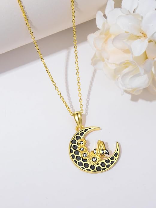 Dragonfly Necklace 925 Sterling Silver Dragonfly/Sunflower Bee Pendant Necklace Dragonfly with Blue Circle Crystal Dragonfly Jewelry Gifts as Holiday Christmas Gifts for Women