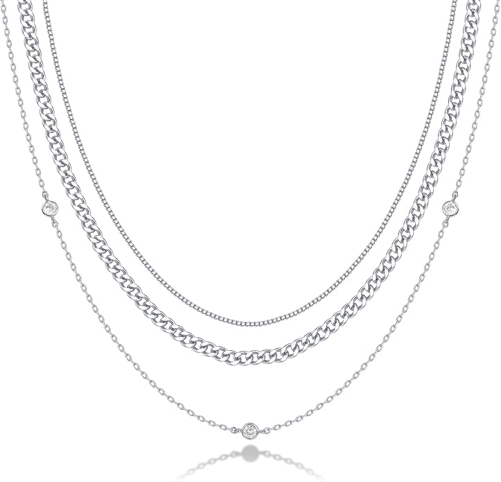 PAVOI 14K Gold Plated Dainty Layering Necklaces for Women | Snake Chain, Curb Link, Paperclip Layered Chains | Trendy Layering Necklace
