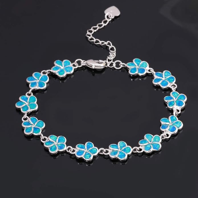 CiNily Adjustable Tennis Bracelet-Oval or Flower Shape White Gold/Sterling Silver Plated Opal Bracelet for Women Girls Gemstone Bracelets