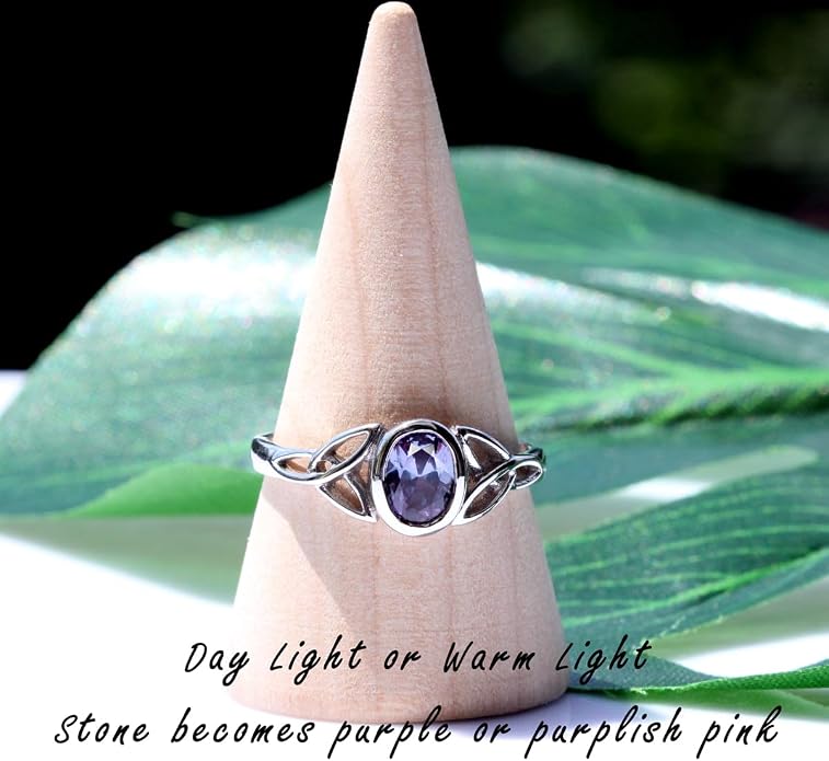 Silvershake 7x5MM Oval Shape Birthstone Gemstone White Gold Plated or 18K Yellow Gold Plated 925 Sterling Silver Triquetra Trinity Celtic Knot Solitaire Ring Jewelry for Women