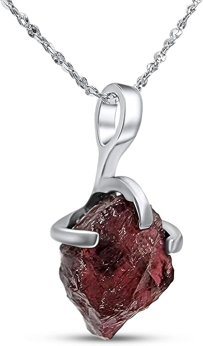 Natural raw gemstone pendant chain necklace with white gold over 925 solid sterling silver, birthstone dainty solitaire gift for her, uniquelan jewelry