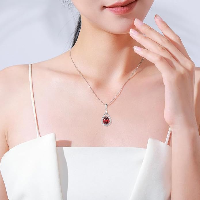 Teardrop Birthstone Necklace for Women 925 Sterling Silver White/Yellow Gold Plated Cubic Zirconia Pendant Necklace Jewelry for Her