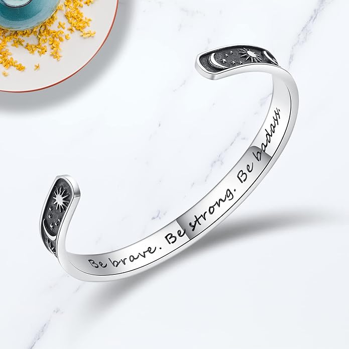 TONY & SANDY Inspirational Bracelets for Women Teen Girls Personalized Gifts for Daughter Granddaughter Mom Sister Friends Stainless Steel Engraved Cuff Birthday Easter Christmas