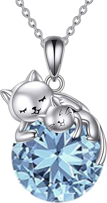 Cat Necklace Sterling Silver Cat Zircon Pendant Gothic Jewelry for Women Animal Lovers Gifts