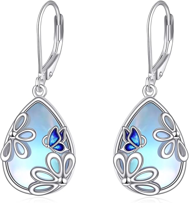 AOBOCO Teardrop Dangle Earrings for Women 925 Sterling Silver Moonstone Flower Filigree Leverback Jewelry Birthday