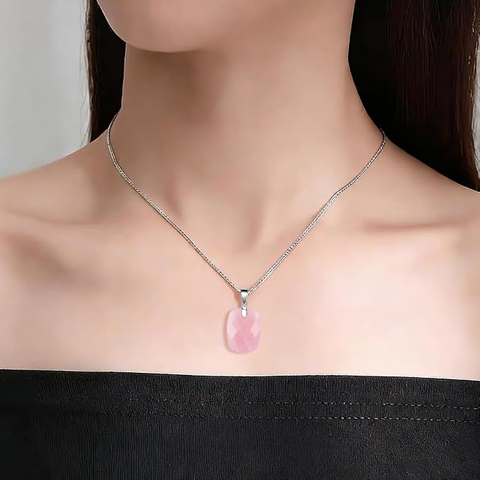 iSTONE 925 Sterling Silver Natural Crytral for Womens Pendant Necklace, Gemstone Birthstone with 17.8" Silver Chain Ladies