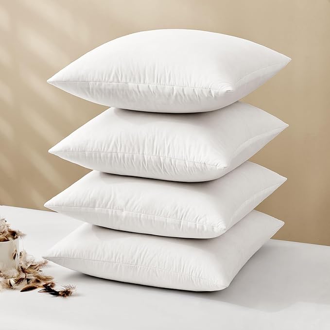 MIULEE 18x18 Pillow Inserts, Set of 4 Feather Down Throw Pillows | Choppable and No Smell, Double-Layer Down-Proof Cotton Cover, Decorative Sofa and Bed
