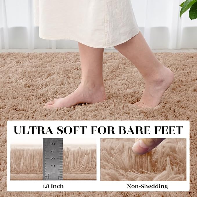 8x10 Area Rugs for Living Room Bedroom: Soft Fluffy Shag Rugs Upgrade Non-Slip High Pile Carpet Large Fuzzy Plush Indoor Floor Shaggy Carpets for Nursery Kid Playroom Office Dorms Home Decor Beige