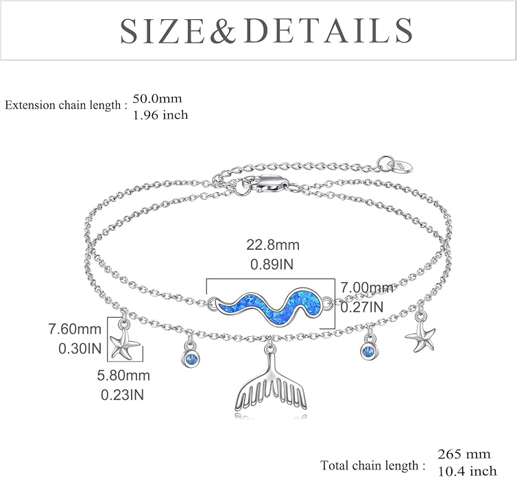 CRMAD Moonstone Moon/Star/Daisy/Turquoise/Rose Flower/Cat/Star/Hecate/Airplane/Pearl/Chakra/Rose Pearl/Butterfly/Wave/Starfish Anklet for Women Sterling Silver Anklet Irish Jewelry