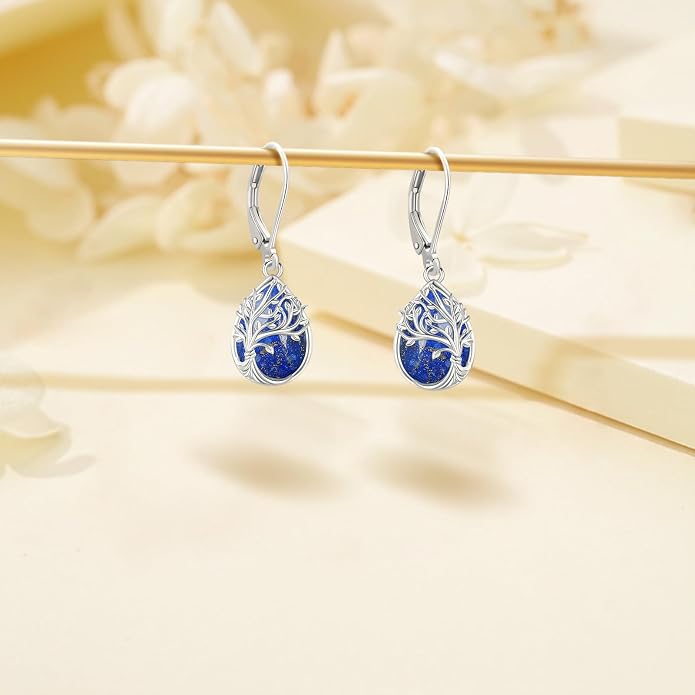 Tree of Life/Cat/Turtle/Butterfly/Flower/Celtic/Turquoise/Moonstone Dangle Earrings for Women Sterling Silver Cute Animals Drop Earrings Jewelry Gifts