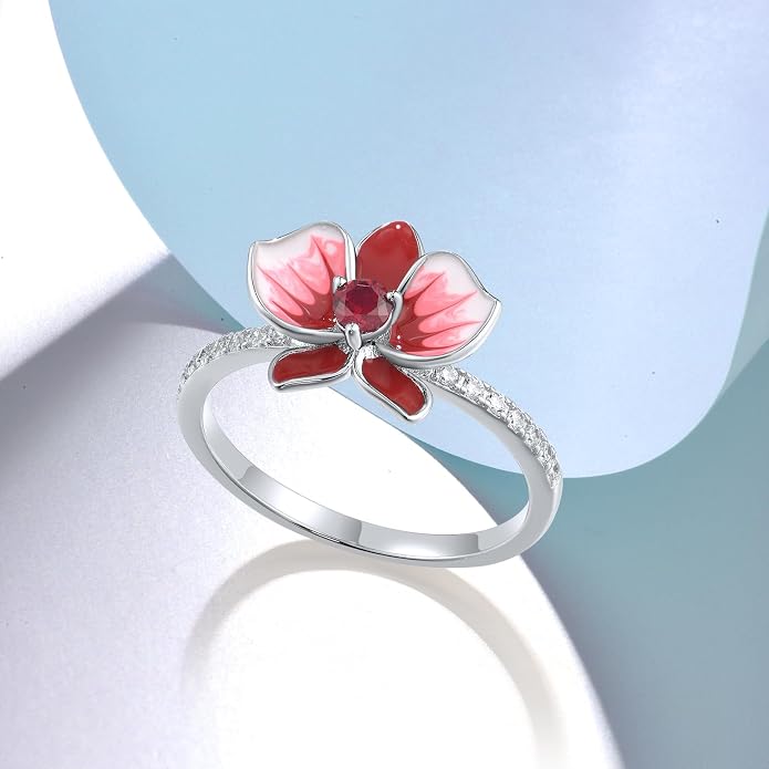 Santuzza 925 Sterling Silver Enamel Flower Statement Ring for Women