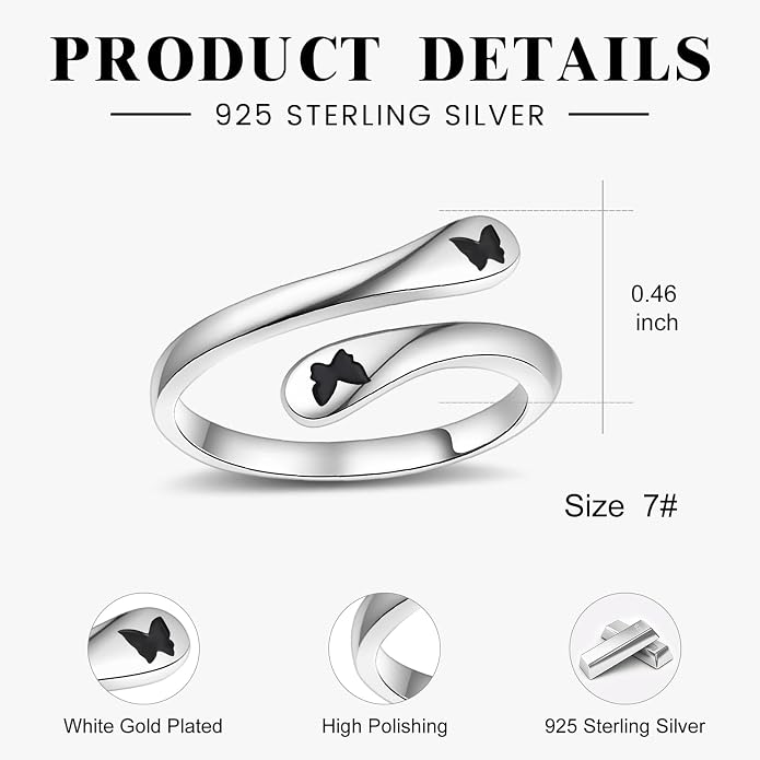 Fookduoduo 925 Sterling Silver Ring Inspirational Jewelry adjustable Wrap Open Rings for Women