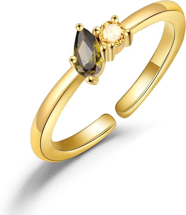 JSJOY Birthstone Rings for Women Dainty Emerald Blue Ring Birthday Gifts for Mom Her Gemstones CZ Ring for Teens Gold Rings That Don't Tarnish Adjustable Ring Jewelry Gifts