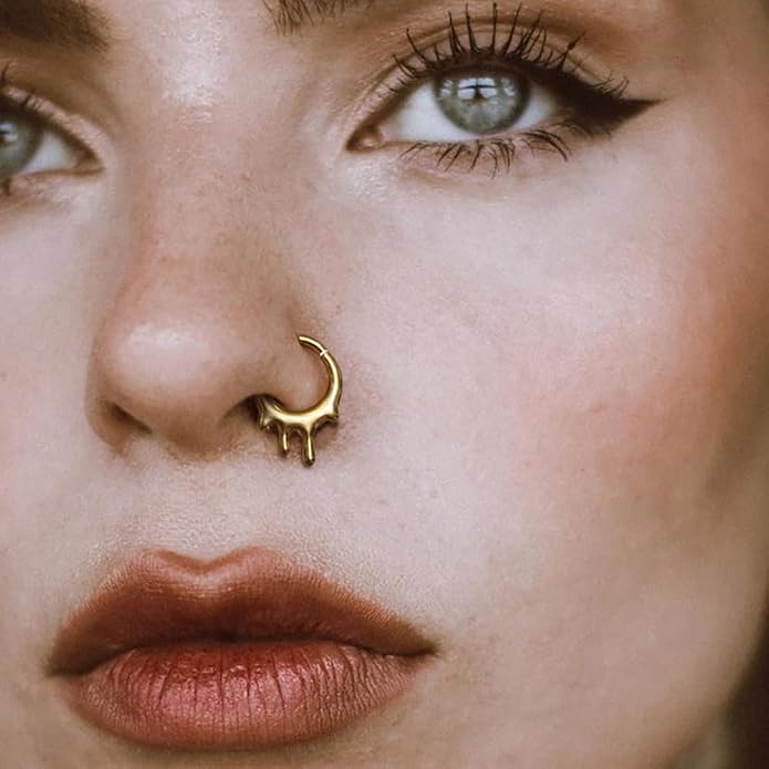 MOQIKAKA16G 8mm Septum Rings - Stainless Steel Segment Nose Rings for Women Men - Hinged Segment Nose Helix Cartilage Clicker Hoop Earrings for Daith Rook Tragus Piercing