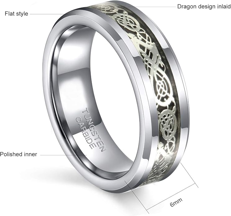 Frank S.Burton 6mm 8mm Celtic Tungsten Rings for Men Women Dragon Design Tungsten Carbide Wedding Band Comfort Fit Size 4-13