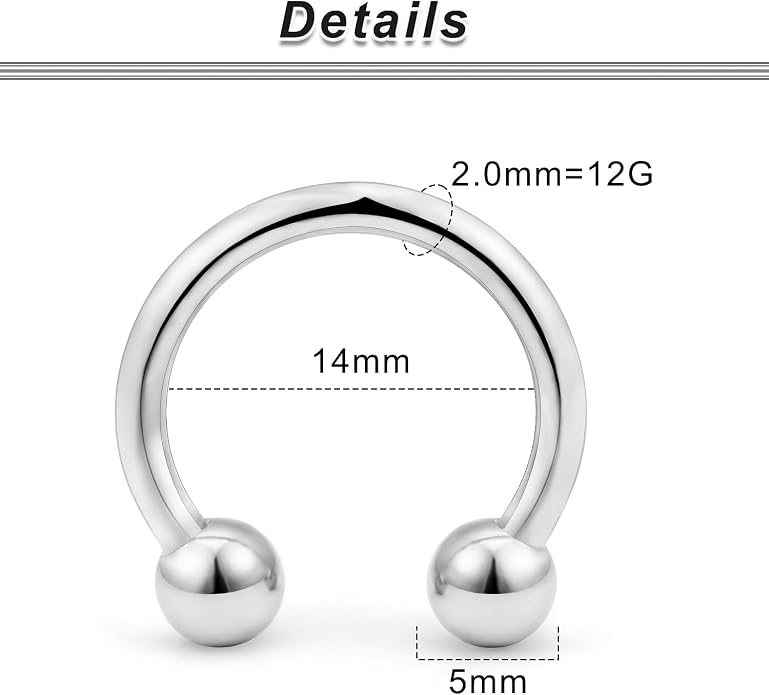 00G 0G 2G 4G 6G 8G 10G 12G 14G 16G Septum Rings Silver Black Surgical Steel Heavy Gauges Earrings Stretching kit Eyebrow Lip Septm Nose Rings Helix Tragus Daith Rook Earrings Hoops 10mm-19mm