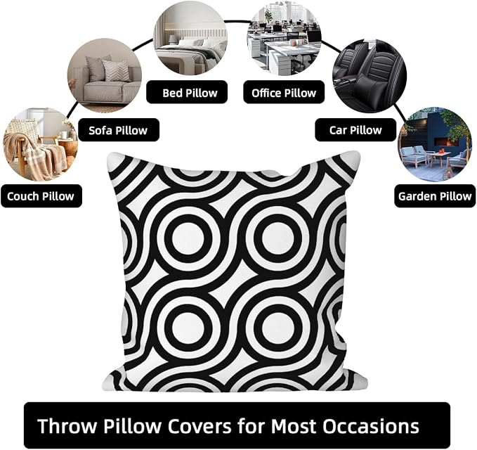 Black White Throw Pillow Covers Geometric Modern Abstract Grey Stripes Minimalist Art Boho Pattern 16x16 Set of 4 Cushion Cover for Outdoor Indoor Sofa Chair Couch Garden Patio Farmhouse