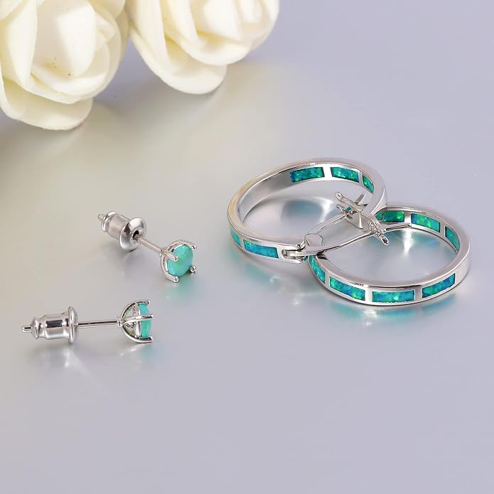 CiNily Sterling Silver/Rose Gold/Yellow Gold Plated Hoop Earrings 20mm,Multicolor Opal Small Hoop Earrings for Women Girls Hypoallergenic Jewelry for Sensitive Ears Gemstone Earrings
