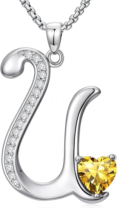 Birthday Gifts for Women Alphabet A to Z Initial Birthstone Pendant Necklaces for Women - 18k White Gold Plated Personalized Name Jewelry Anniversary Graduation Gifts for Wife Her Daughter Girlfriend(with Gift Box)