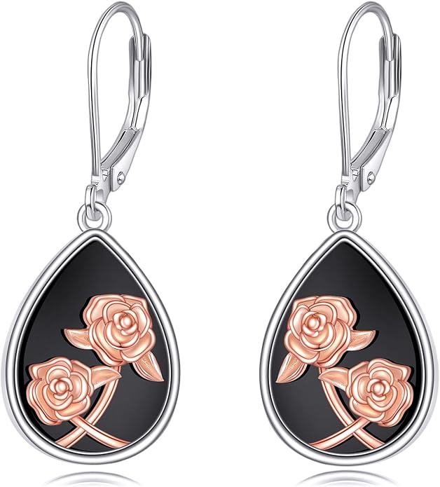AOBOCO Teardrop Dangle Earrings for Women 925 Sterling Silver Moonstone Flower Filigree Leverback Jewelry Birthday