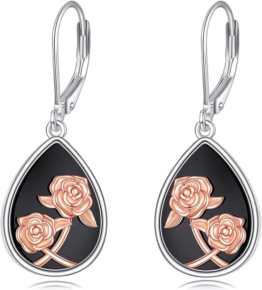 AOBOCO Teardrop Dangle Earrings for Women 925 Sterling Silver Moonstone Flower Filigree Leverback Jewelry Birthday