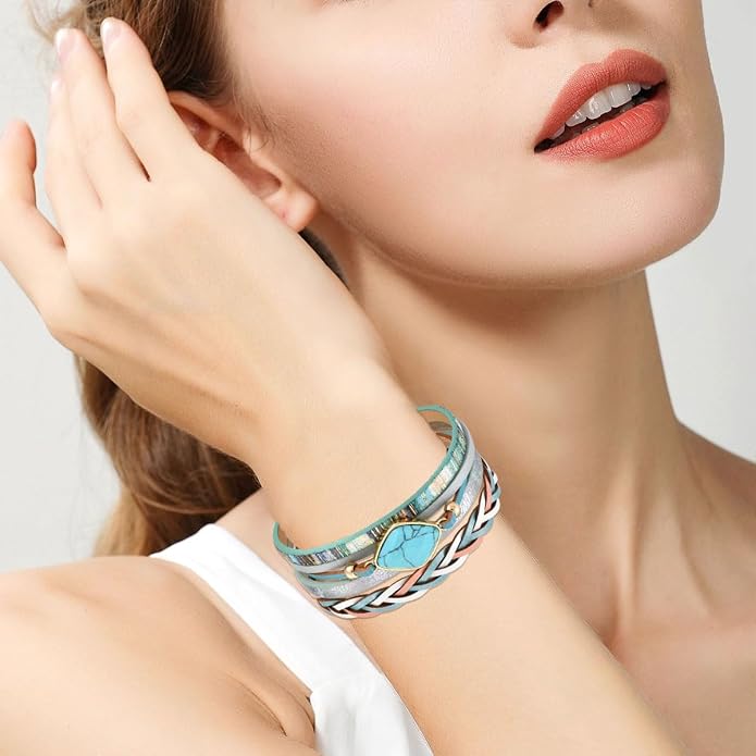 Turquoise Bracelet Leather Wrap Bracelets for Women Fashion Multi-Layer Jewelry for Her