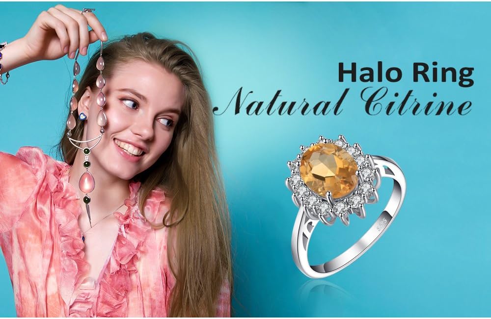 JewelryPalace Princess Diana Kate Middleton Class Gemstone Birthstone Sapphire Halo Engagement Rings for Women, Anniversary 14K White Yellow Rose Gold Plated 925 Sterling Silver Promise Rings for Her