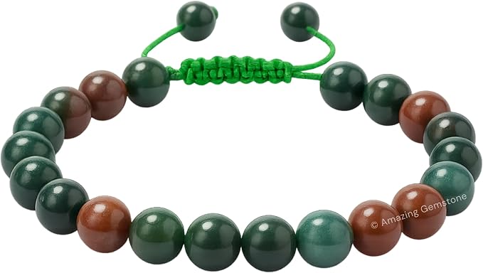 Amazing Gemstone Bloodstone Bracelet for Women Men's Gifts - Protection Healing Crystal Bracelet - 8mm Gemstone Beaded Adjustable Bracelet Pulseras para Hombres Mujer Stocking Stuffers