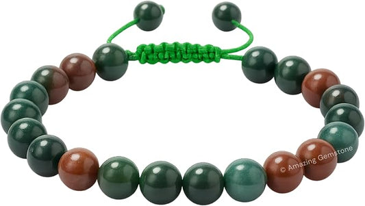 Amazing Gemstone Bloodstone Bracelet for Women Men's Gifts - Protection Healing Crystal Bracelet - 8mm Gemstone Beaded Adjustable Bracelet Pulseras para Hombres Mujer Stocking Stuffers