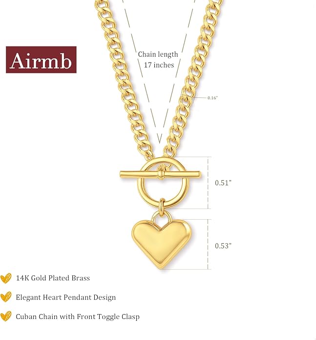 Airmb Heart Necklace for Women Gold/Silver Plated Trendy Heart Choker Lover Pendant Hypoallergenic Fashion Gold/Silver Necklace for Women Love Jewelry Gift for Women Girlfriend