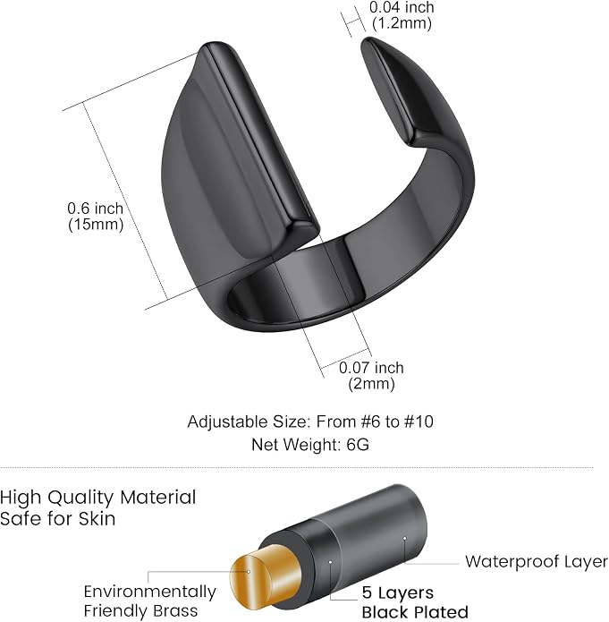 KeyStyle Bold Initial Letter Rings Adjustable, GoldChic Jewelry Women Gold Statement Ring Personalized Engraved Women’s Open Signet Ring for Party (Gold, White Gold, Black)