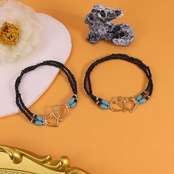 2PC Ankle Bracelets for Women Beaded Heart Ankle Bracelet Waterproof Bohemian Big Plus Size Anklets Summer Beach Accessories Boho Jewelry