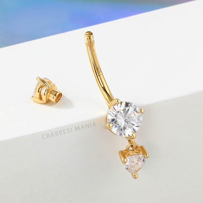CM Crareesi Mania 10K Solid Gold Belly Button Ring Dangle 10K Yellow Gold Belly Rings Navel Piercing Jewelry