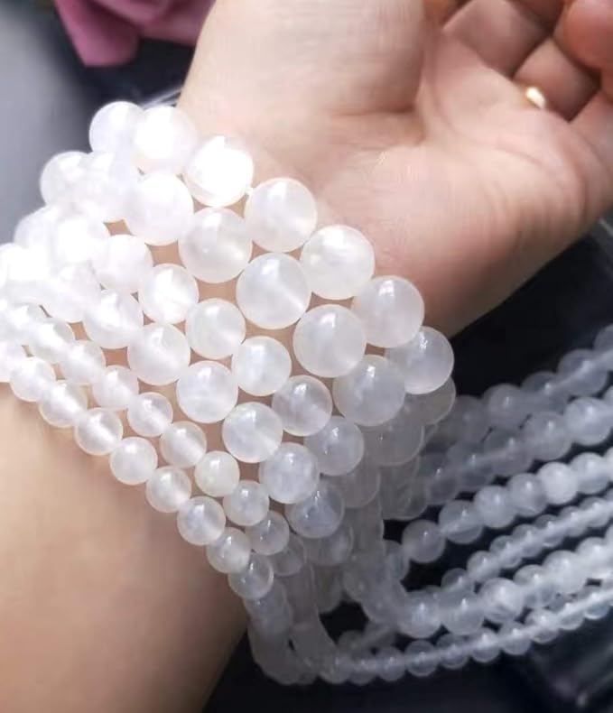 ABCGEMS High-Flash Satin-Spar Selenite Beads from Morocco with a Luminous, Silky Glow (Beyond The Basic Plain White Selenite) Healing Energy Smooth Round 12mm