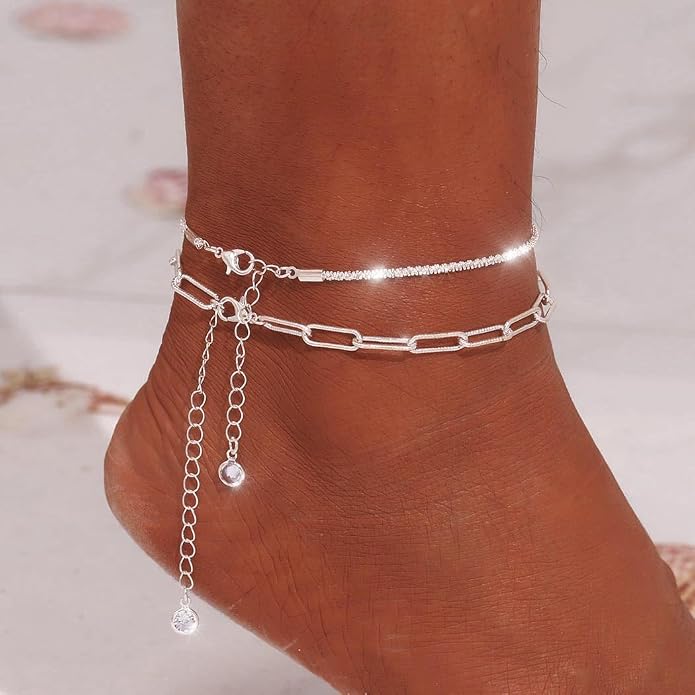 Yalice 925 Sterling Silver Ankle Bracelets for Women Dainty 14K Gold Plated Anklets Set Shiny Waterproof Ankle Chain Cross Beach Foot Jewelry Gifts