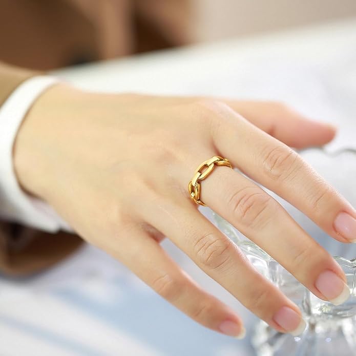 6mm Minimalist 18K Gold Stainless Steel Rings Women Link Chain Ring Finger Rings