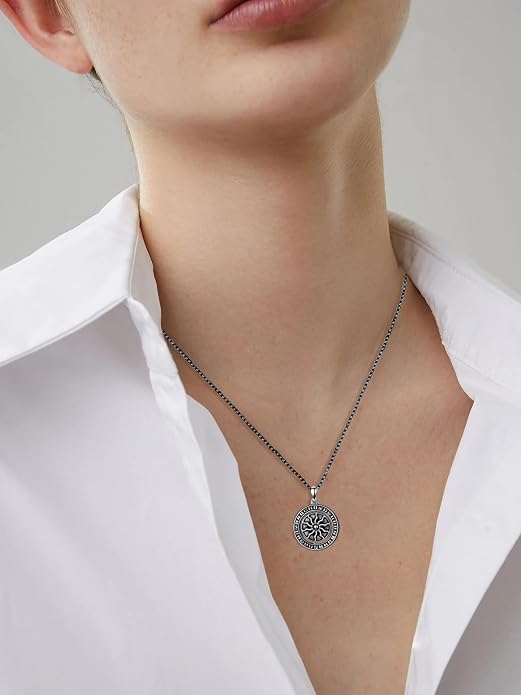 Viking Necklace for Men Women 925 Sterling Silver Norse Jewelry Fathers Mothers Day Anniversary Birthday Gifts for Mom Dad Husband Brother (with Gift Box)