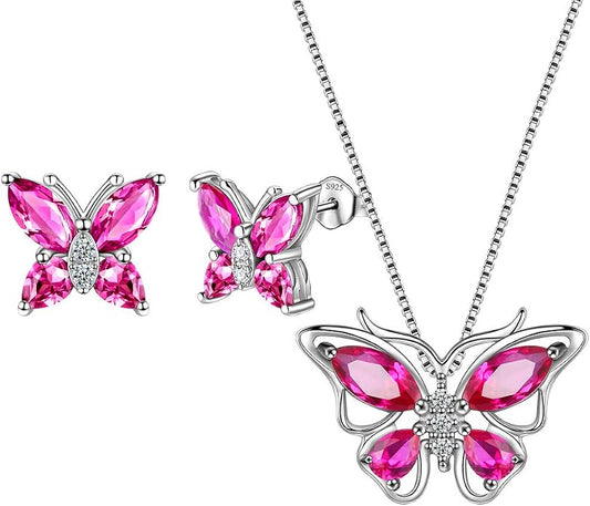 Aurora Tears Butterfly Jewelry,Women 925 Sterling Silver Butterflies Birthstone Pendant Necklace/Earrings/Rings Wedding Gift