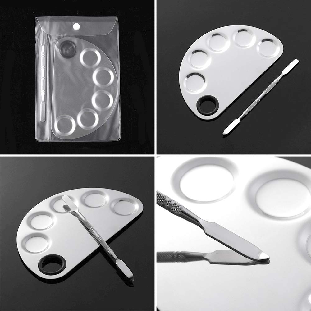 2 Pack Professional Makeup Palette, 2 Types Pro Lady Stainless Steel Cosmetic Artist Spatula with Spatula Tool for Mixing Foundation by ACKLLR, Silver