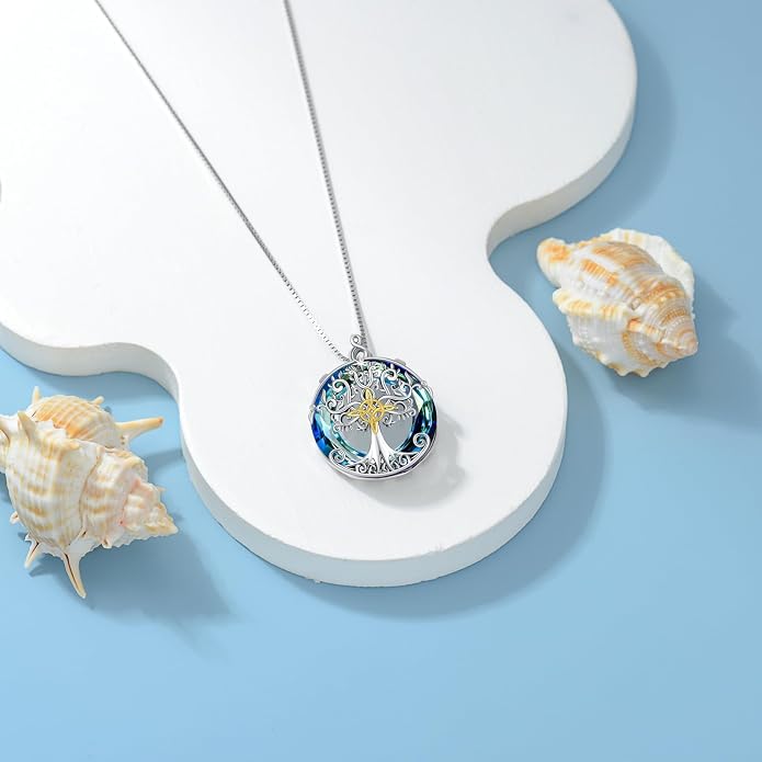TOUPOP Tree of Life Necklace 925 Sterling Silver Celtic Knot Tree Pendant Jewelry with Blue Crystal Christmas Gifts for Women