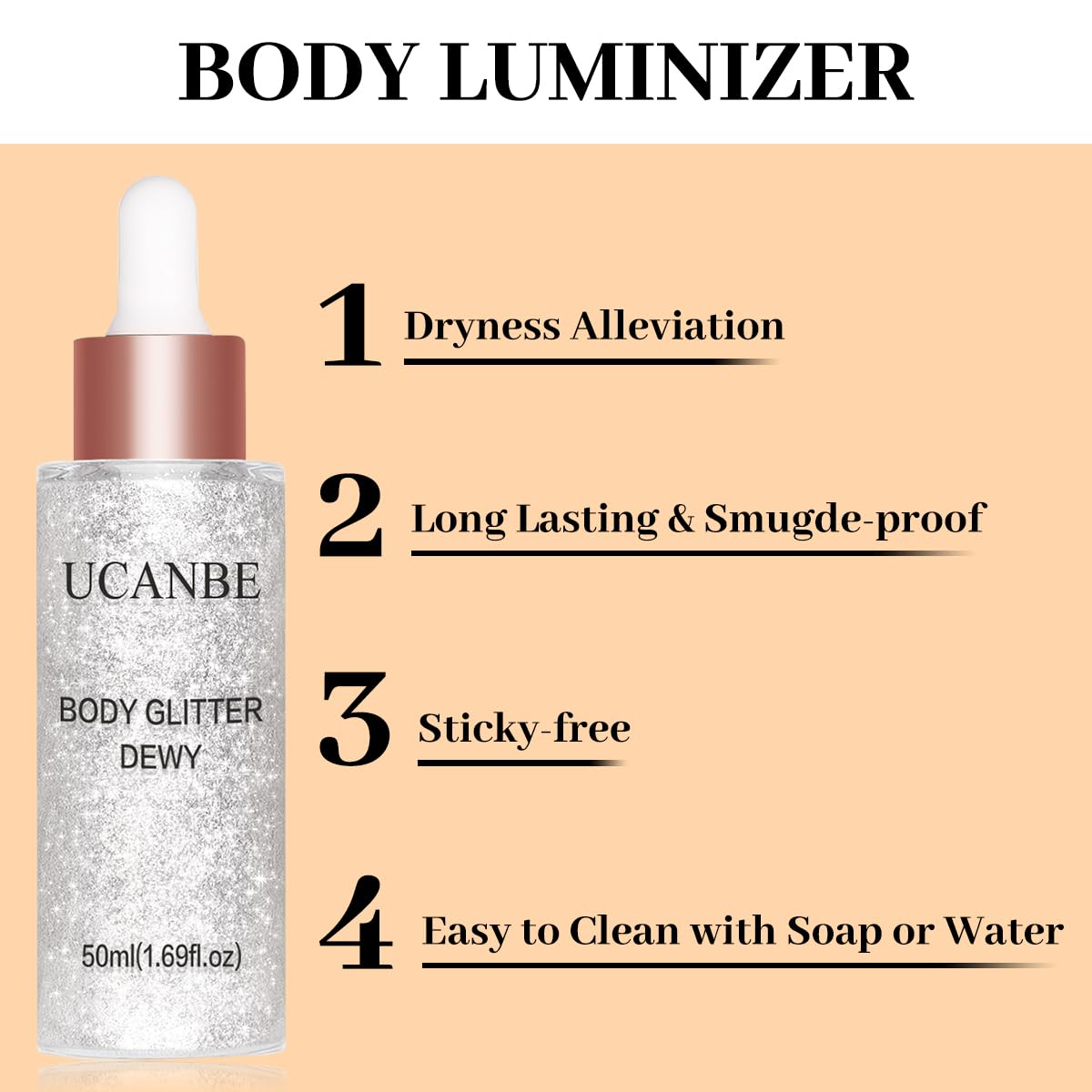 UCANBE Highlighter Makeup Drops Body Glitter Dewy Liquid Face Glow Shimmer for Women Holographic Luminizer Sparkles for Face (Silver Fairy White - 02)