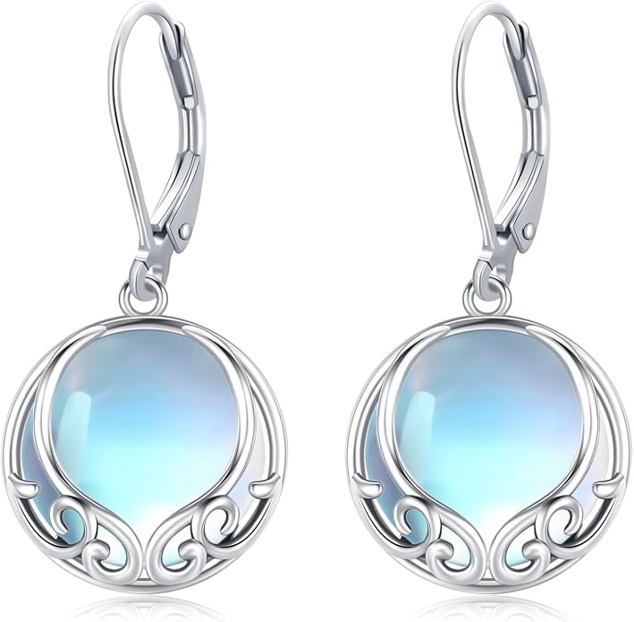 Dangle Earrings Sterling Silver Moonstone/Turquoise/CZ/Crystal Earrings for Women Tree of Life Animal Filigree Leverback Earrings Jewelry Gifts