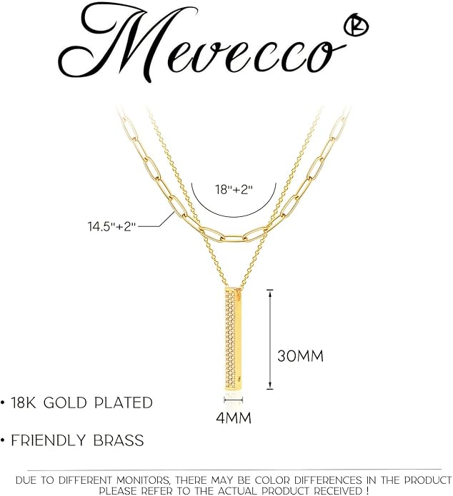 MEVECCO Layered Heart Necklace Pendant Handmade 18k Gold Plated Dainty Gold Choker Arrow Bar Layering Long Necklace for Women